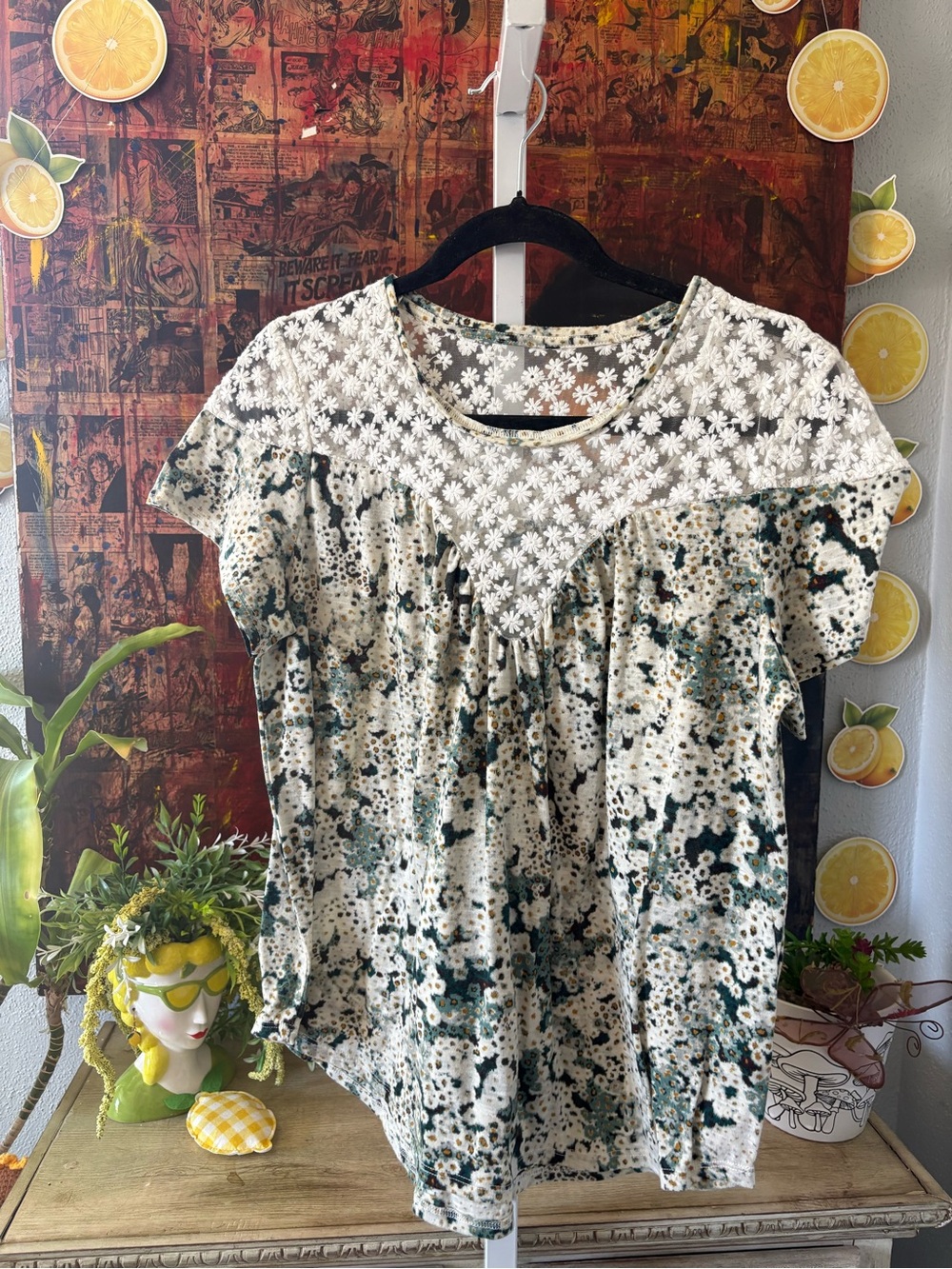 Boho Lace Top T Shirt Size XL